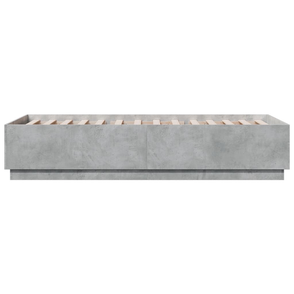 Bedframe Met Led-Verlichting Bewerkt Hout Betongrijs 100X200 Cm Donkerbruin