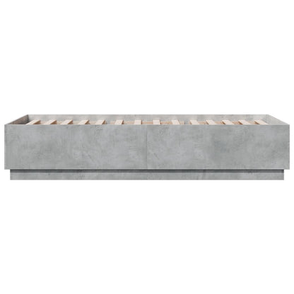 Bedframe Met Led-Verlichting Bewerkt Hout Betongrijs 100X200 Cm Donkerbruin