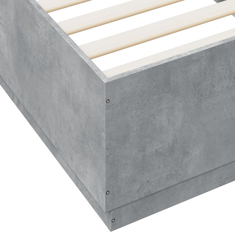 Bedframe Met Led-Verlichting Bewerkt Hout Betongrijs 100X200 Cm Donkerbruin
