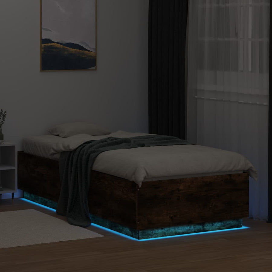 Bedframe Met Led-Verlichting Gerookt Eikenkleurig 100X200 Cm
