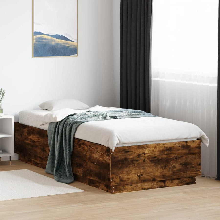 Bedframe Met Led-Verlichting Gerookt Eikenkleurig 100X200 Cm
