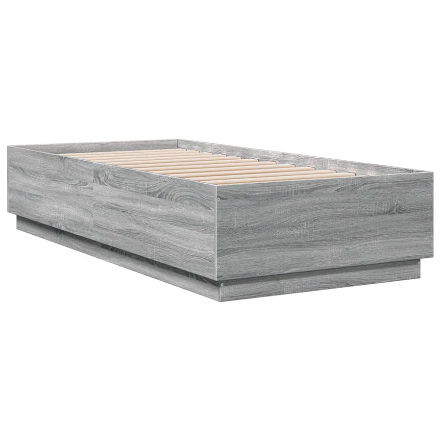 Bedframe Met Led-Verlichting Grijs Sonoma Eiken 100X200 Cm Donkerbruin