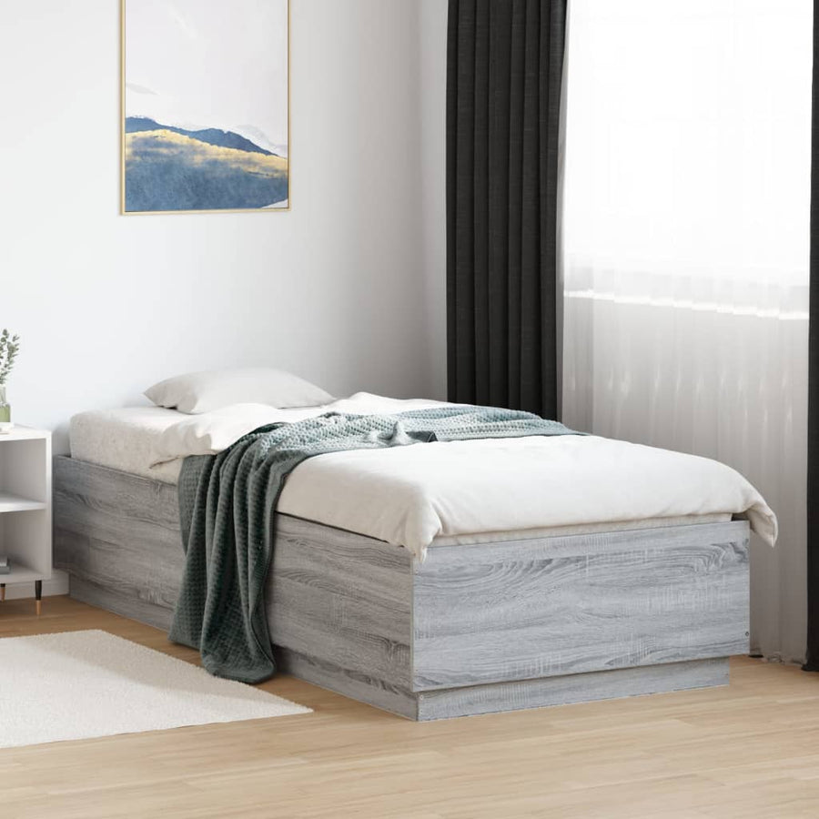 Bedframe Met Led-Verlichting Grijs Sonoma Eiken 100X200 Cm Donkerbruin
