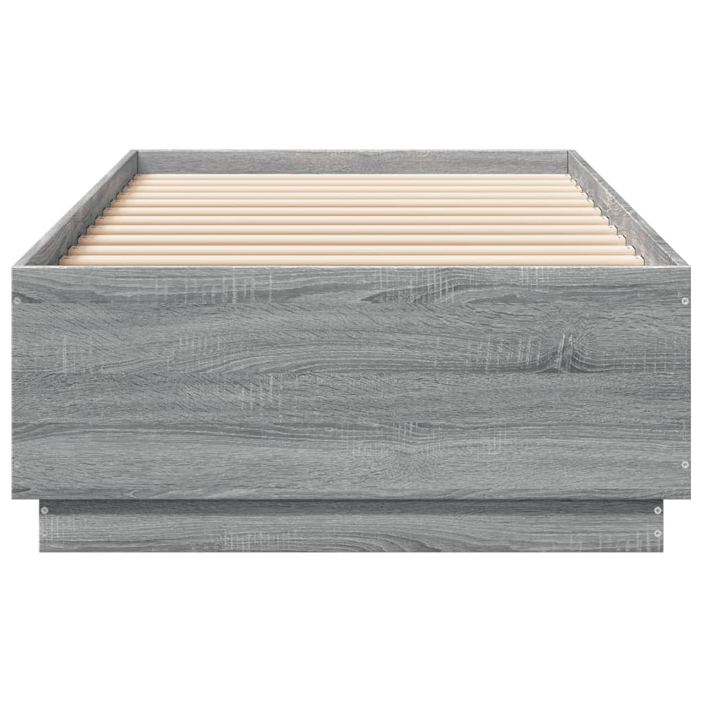 Bedframe Met Led-Verlichting Grijs Sonoma Eiken 100X200 Cm Donkerbruin