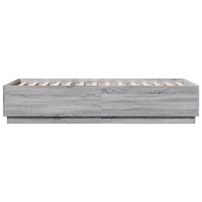 Bedframe Met Led-Verlichting Grijs Sonoma Eiken 100X200 Cm Donkerbruin