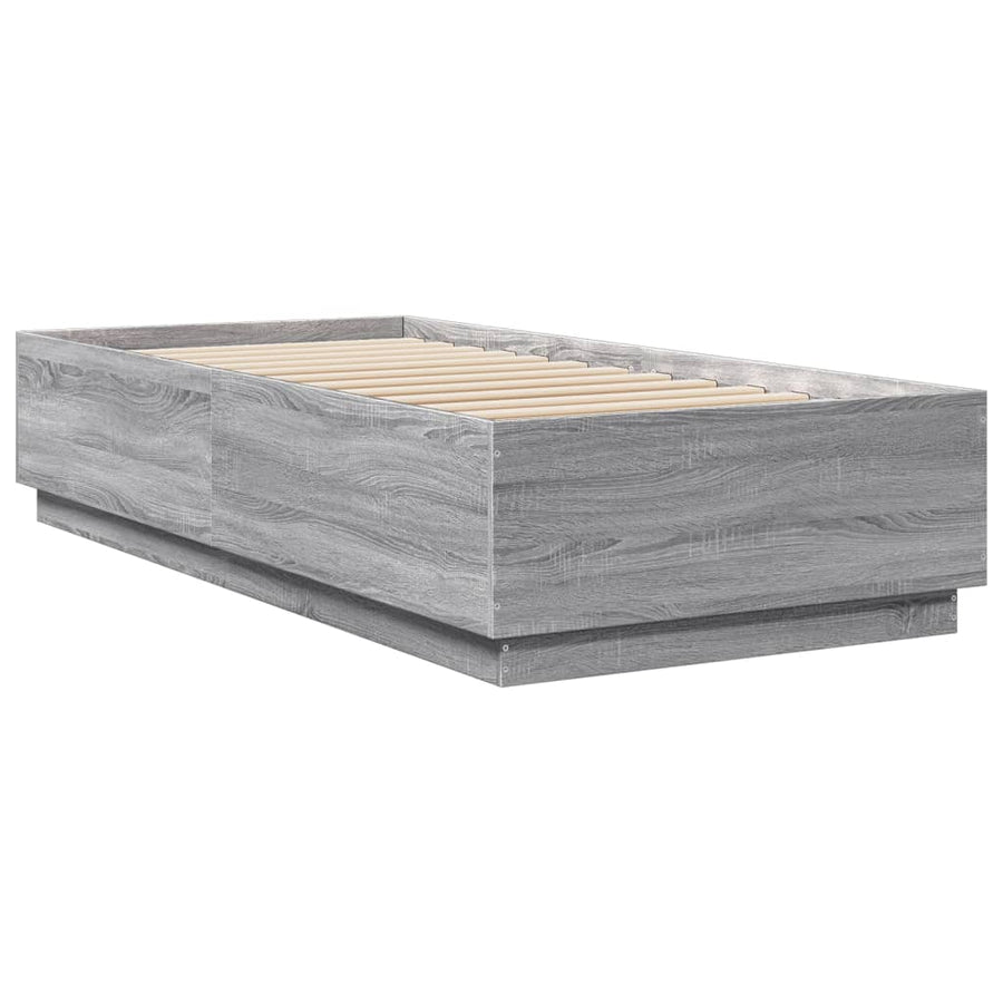 Bedframe Met Led-Verlichting Grijs Sonoma Eiken 100X200 Cm Donkerbruin