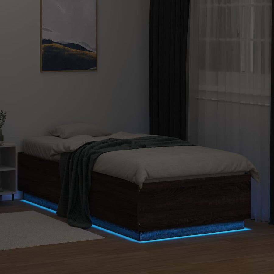 Bedframe Met Led-Verlichting Bruin Eikenkleur 100X200 Cm