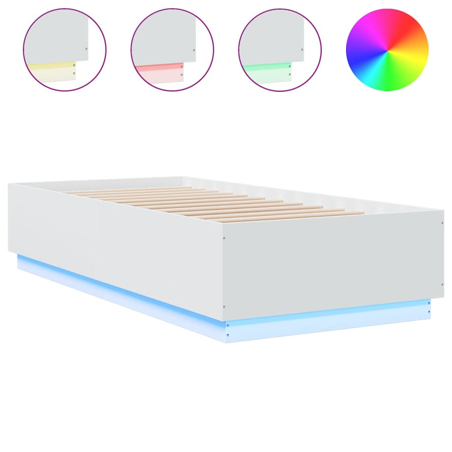Bedframe Met Led-Verlichting Bewerkt Hout Wit 90X200 Cm Donkerbruin