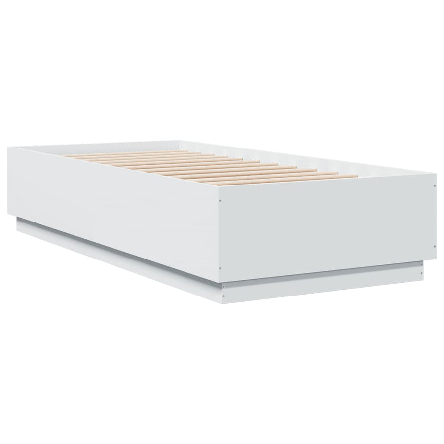 Bedframe Met Led-Verlichting Bewerkt Hout Wit 90X200 Cm Donkerbruin