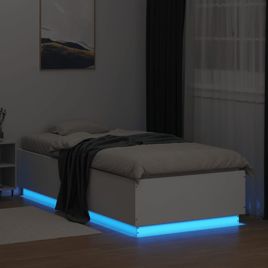 Bedframe Met Led-Verlichting Bewerkt Hout Wit 90X200 Cm Donkerbruin