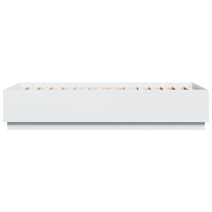 Bedframe Met Led-Verlichting Bewerkt Hout Wit 90X200 Cm Donkerbruin