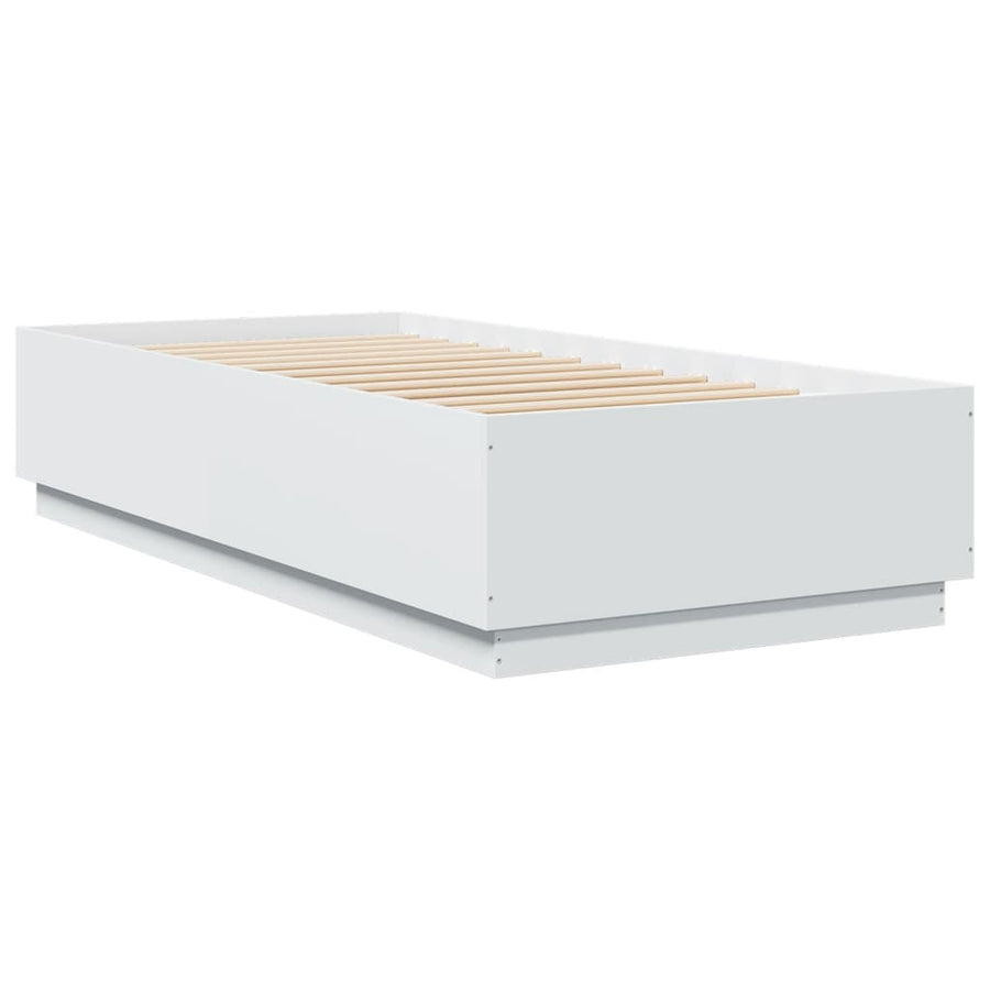 Bedframe Met Led-Verlichting Bewerkt Hout Wit 90X200 Cm Donkerbruin