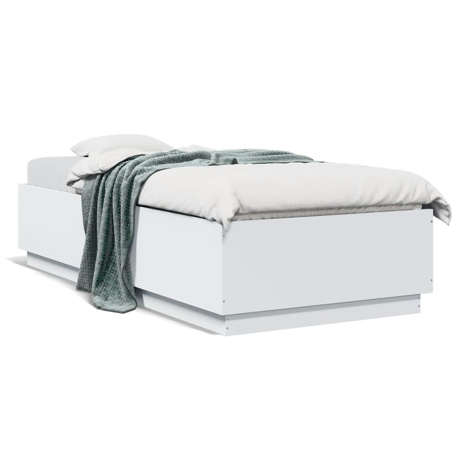 Bedframe Met Led-Verlichting Bewerkt Hout Wit 90X200 Cm Donkerbruin