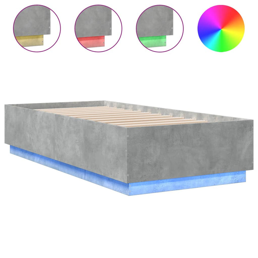 Bedframe Met Led-Verlichting Bewerkt Hout Betongrijs 90X200 Cm Donkerbruin