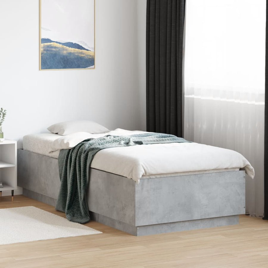 Bedframe Met Led-Verlichting Bewerkt Hout Betongrijs 90X200 Cm Donkerbruin