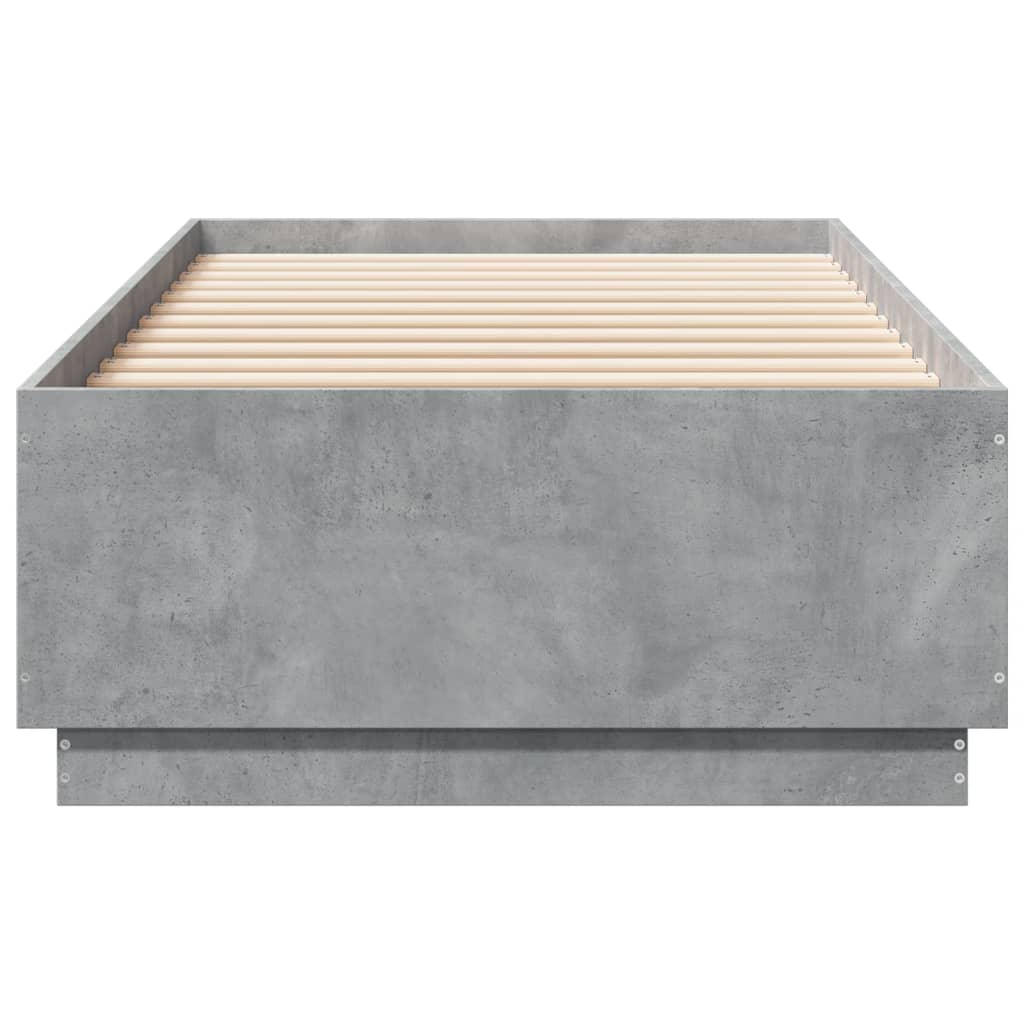 Bedframe Met Led-Verlichting Bewerkt Hout Betongrijs 90X200 Cm Donkerbruin