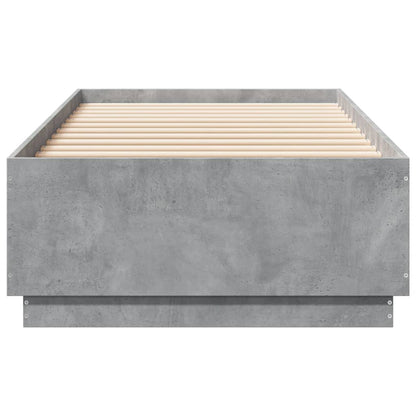Bedframe Met Led-Verlichting Bewerkt Hout Betongrijs 90X200 Cm Donkerbruin