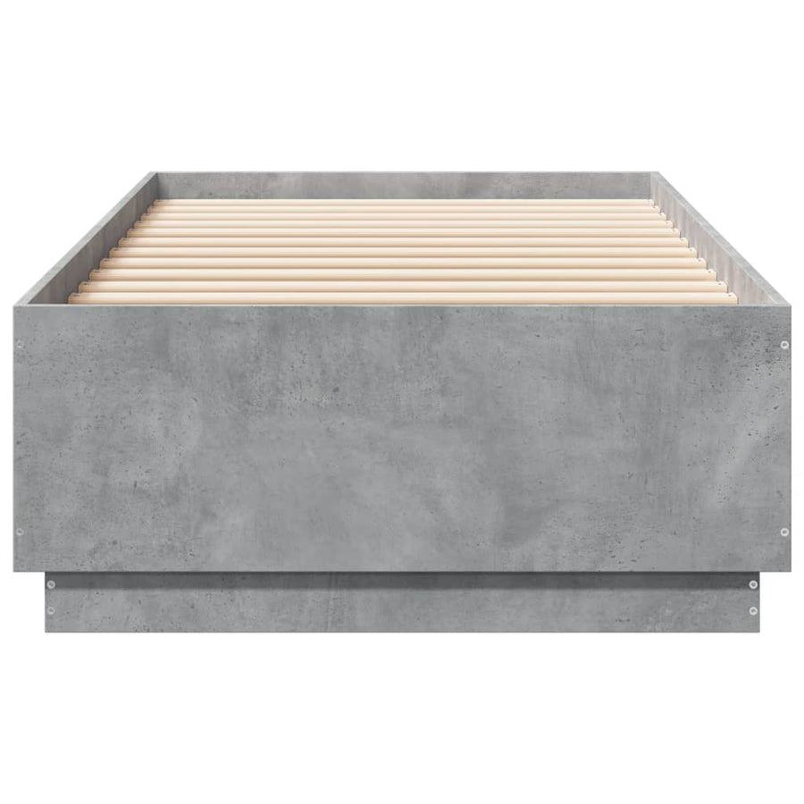 Bedframe Met Led-Verlichting Bewerkt Hout Betongrijs 90X200 Cm Donkerbruin