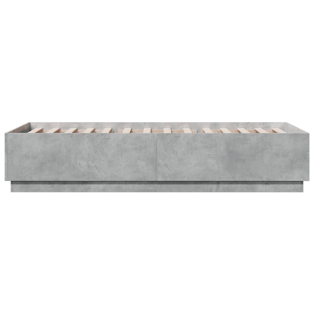 Bedframe Met Led-Verlichting Bewerkt Hout Betongrijs 90X200 Cm Donkerbruin