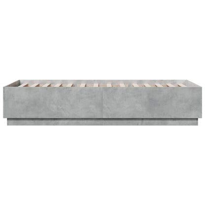 Bedframe Met Led-Verlichting Bewerkt Hout Betongrijs 90X200 Cm Donkerbruin