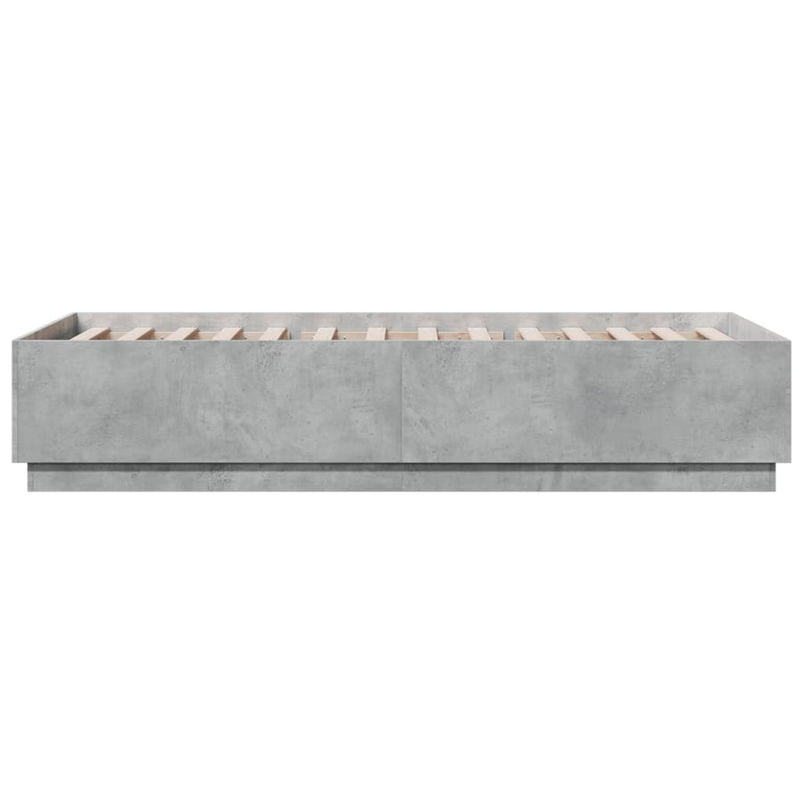 Bedframe Met Led-Verlichting Bewerkt Hout Betongrijs 90X200 Cm Donkerbruin