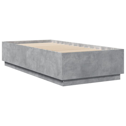 Bedframe Met Led-Verlichting Bewerkt Hout Betongrijs 90X200 Cm Donkerbruin