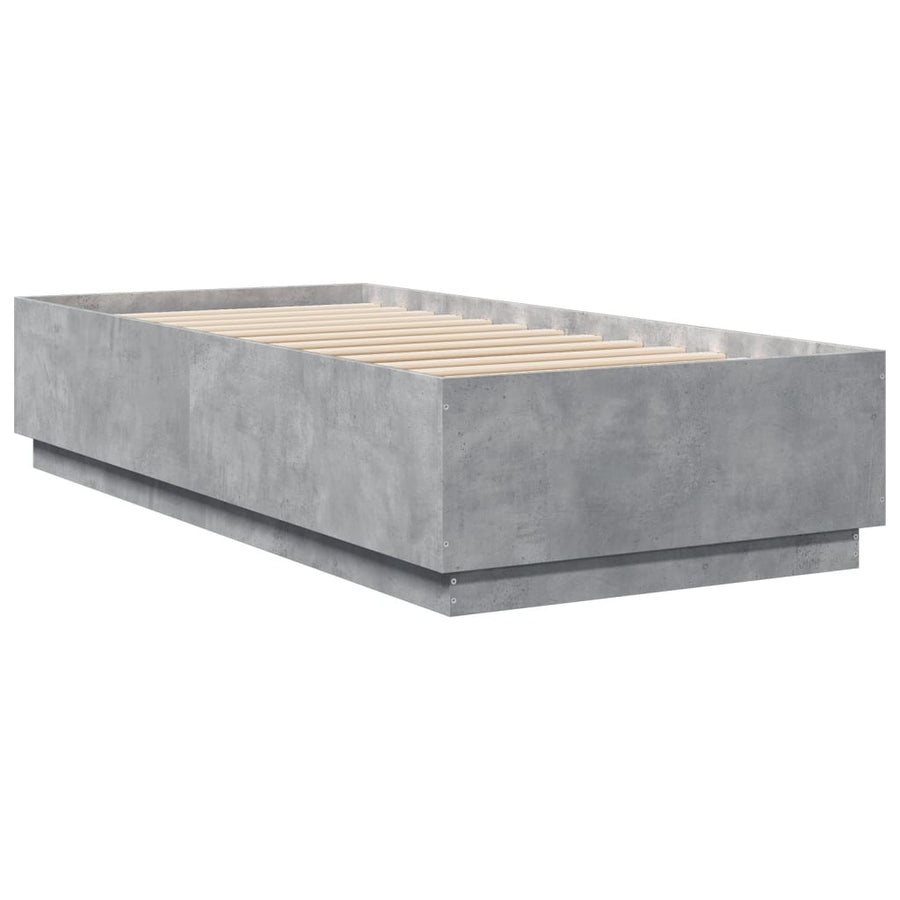 Bedframe Met Led-Verlichting Bewerkt Hout Betongrijs 90X200 Cm Donkerbruin