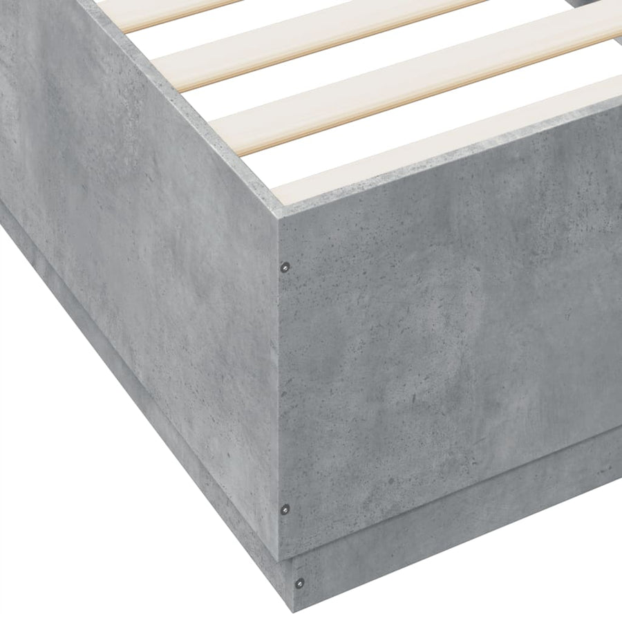 Bedframe Met Led-Verlichting Bewerkt Hout Betongrijs 90X200 Cm Donkerbruin