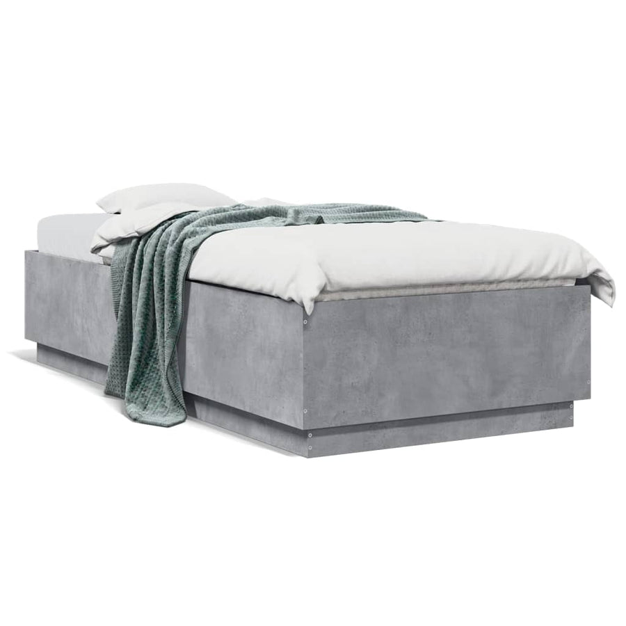 Bedframe Met Led-Verlichting Bewerkt Hout Betongrijs 90X200 Cm Donkerbruin