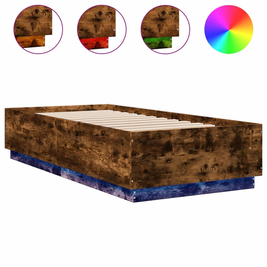Bedframe Met Led-Verlichting Gerookt Eikenkleurig 90X200 Cm