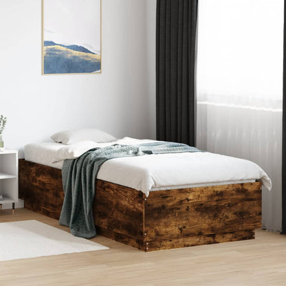 Bedframe Met Led-Verlichting Gerookt Eikenkleurig 90X200 Cm