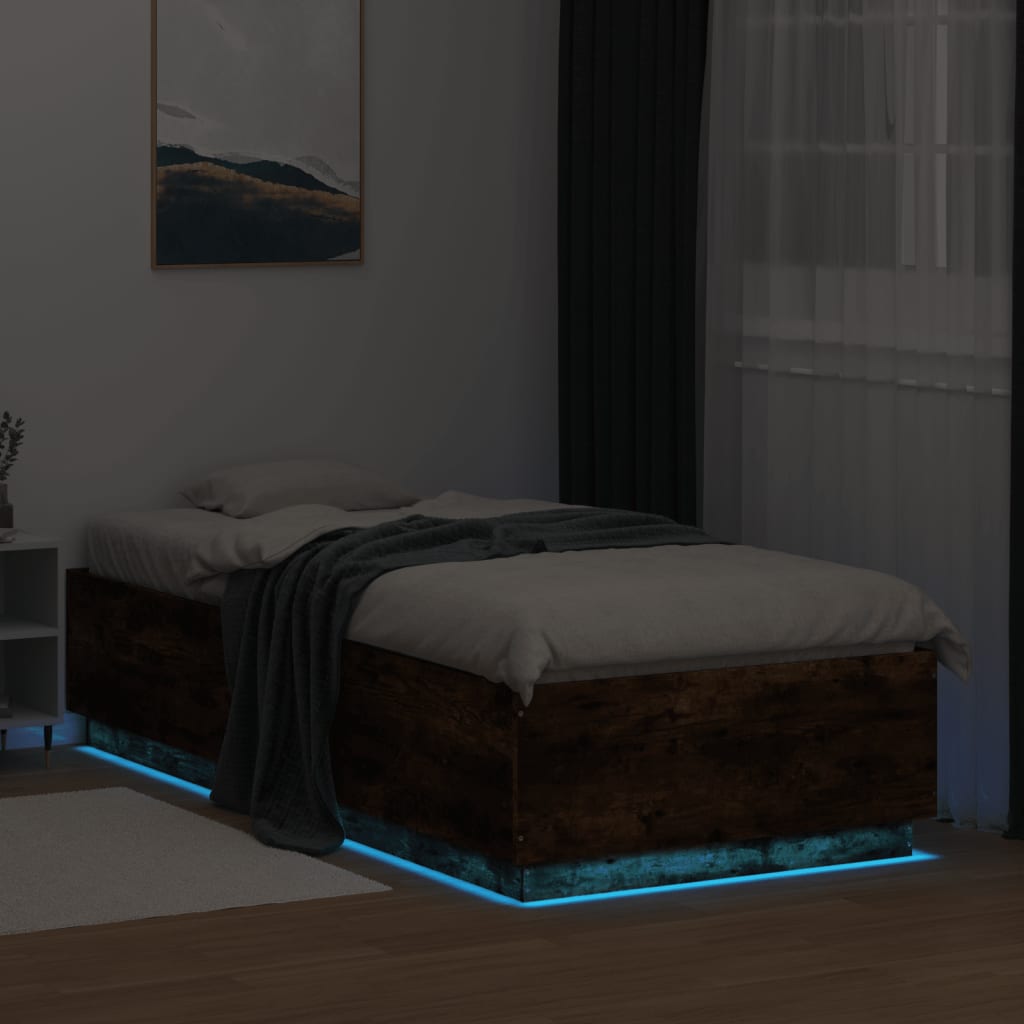 Bedframe Met Led-Verlichting Gerookt Eikenkleurig 90X200 Cm