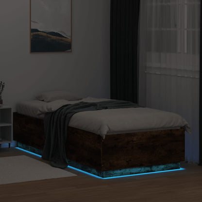Bedframe Met Led-Verlichting Gerookt Eikenkleurig 90X200 Cm