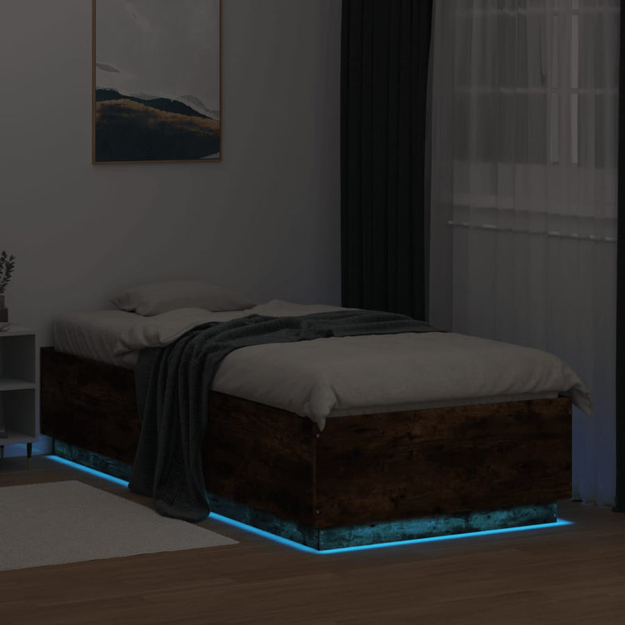 Bedframe Met Led-Verlichting Gerookt Eikenkleurig 90X200 Cm