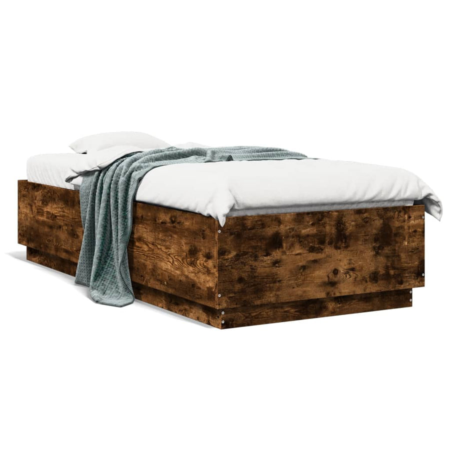 Bedframe Met Led-Verlichting Gerookt Eikenkleurig 90X200 Cm