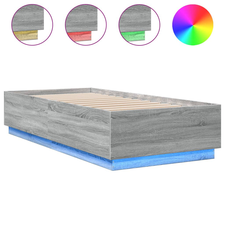 Bedframe Met Led-Verlichting Grijs Sonoma Eikenkleurig 90X200Cm Donkerbruin