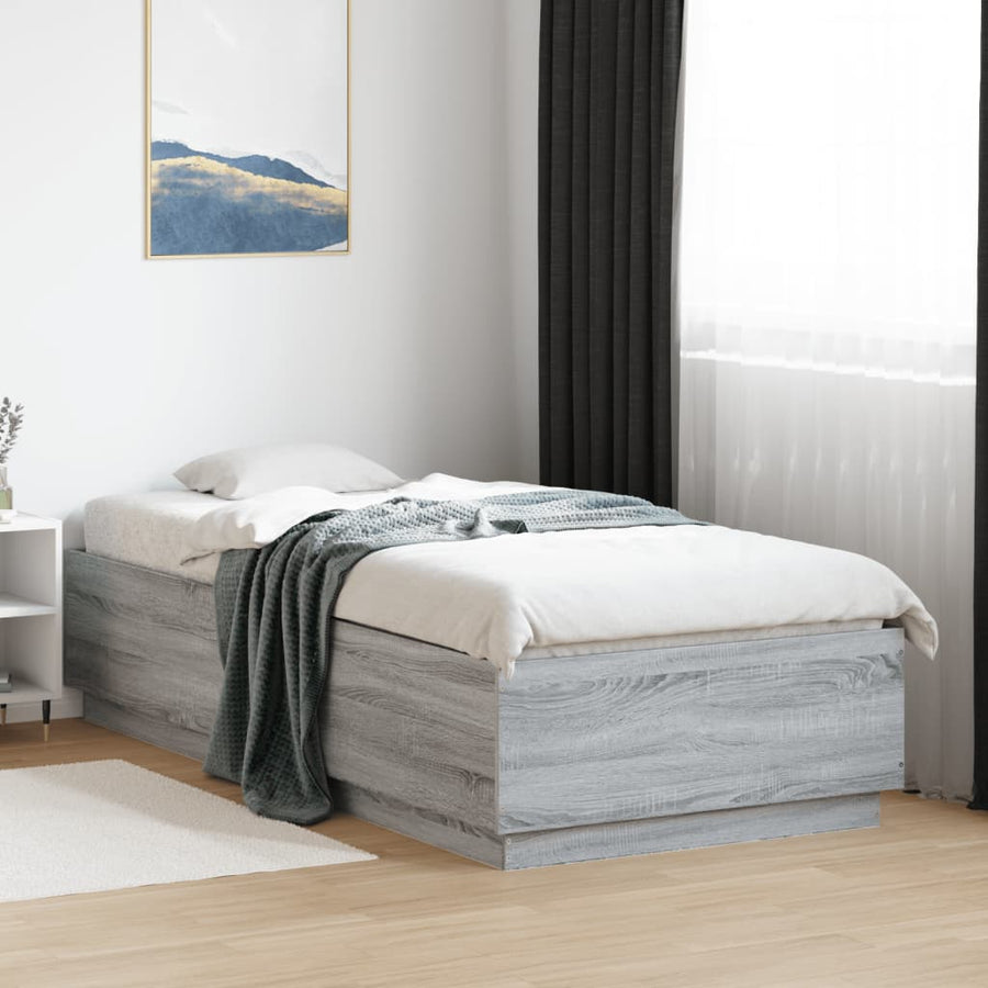 Bedframe Met Led-Verlichting Grijs Sonoma Eikenkleurig 90X200Cm Donkerbruin