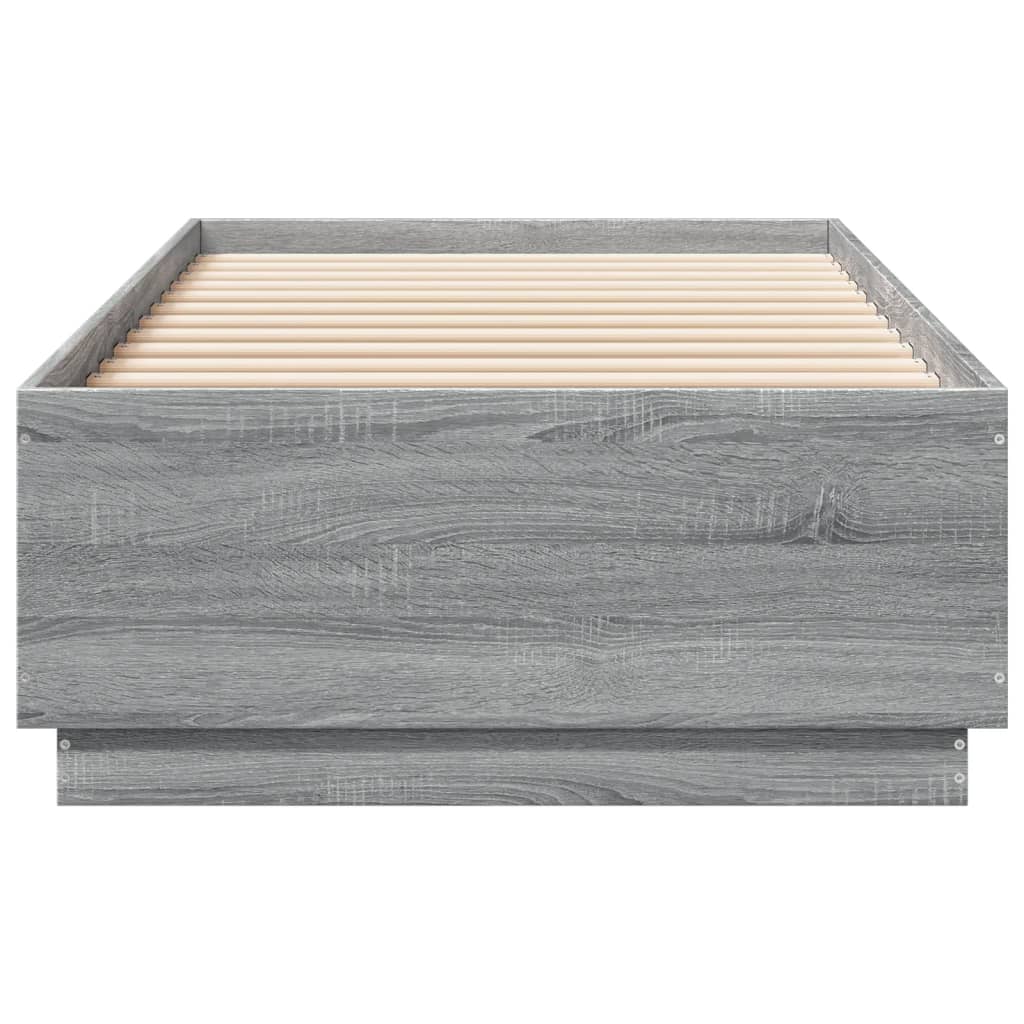 Bedframe Met Led-Verlichting Grijs Sonoma Eikenkleurig 90X200Cm Donkerbruin