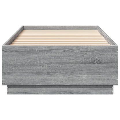 Bedframe Met Led-Verlichting Grijs Sonoma Eikenkleurig 90X200Cm Donkerbruin