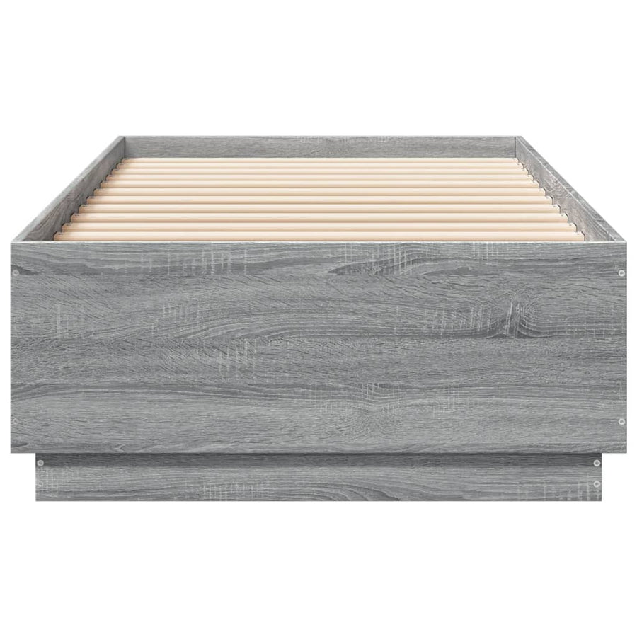 Bedframe Met Led-Verlichting Grijs Sonoma Eikenkleurig 90X200Cm Donkerbruin