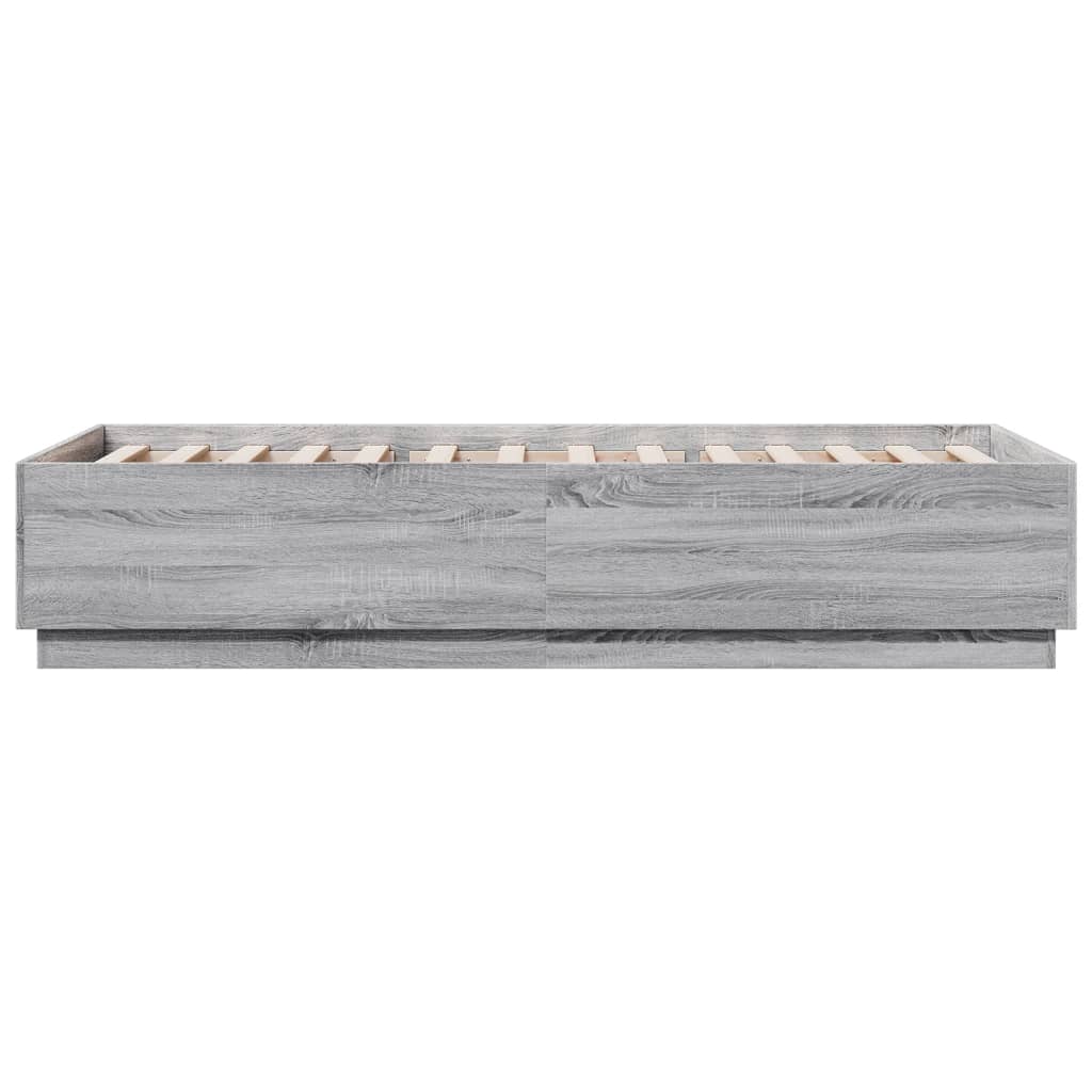 Bedframe Met Led-Verlichting Grijs Sonoma Eikenkleurig 90X200Cm Donkerbruin