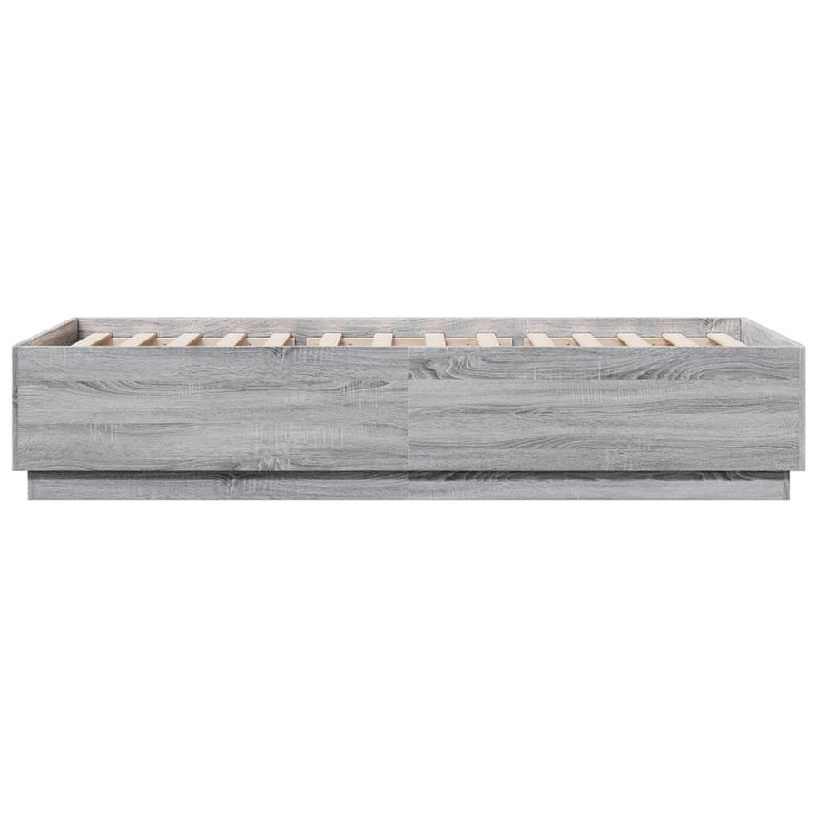 Bedframe Met Led-Verlichting Grijs Sonoma Eikenkleurig 90X200Cm Donkerbruin