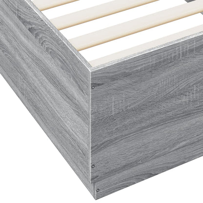 Bedframe Met Led-Verlichting Grijs Sonoma Eikenkleurig 90X200Cm Donkerbruin