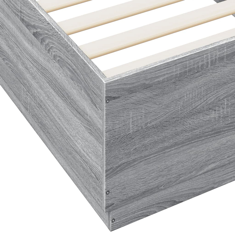 Bedframe Met Led-Verlichting Grijs Sonoma Eikenkleurig 90X200Cm Donkerbruin