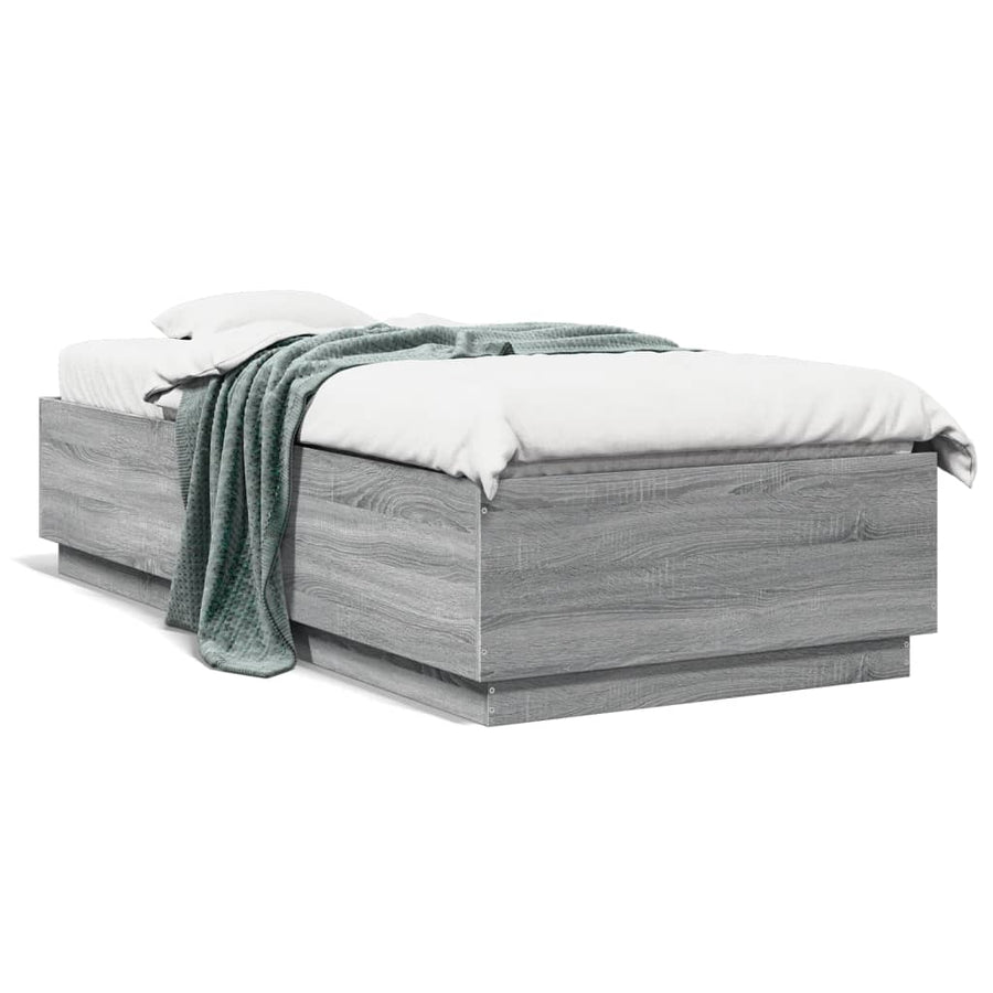 Bedframe Met Led-Verlichting Grijs Sonoma Eikenkleurig 90X200Cm Donkerbruin