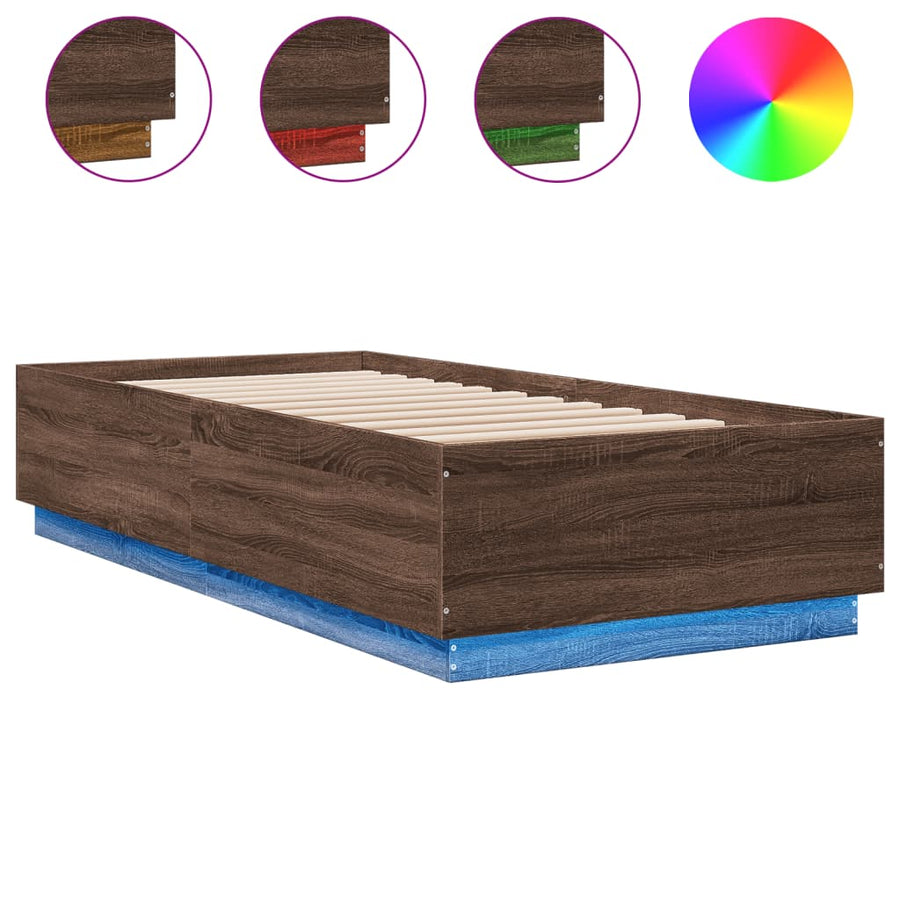 Bedframe Met Led-Verlichting Bruin Eikenkleur 90X200 Cm