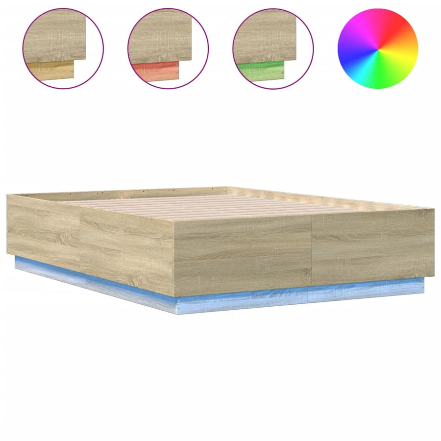 Bedframe Met Led-Verlichting Sonoma Eikenkleurig 140X200 Cm