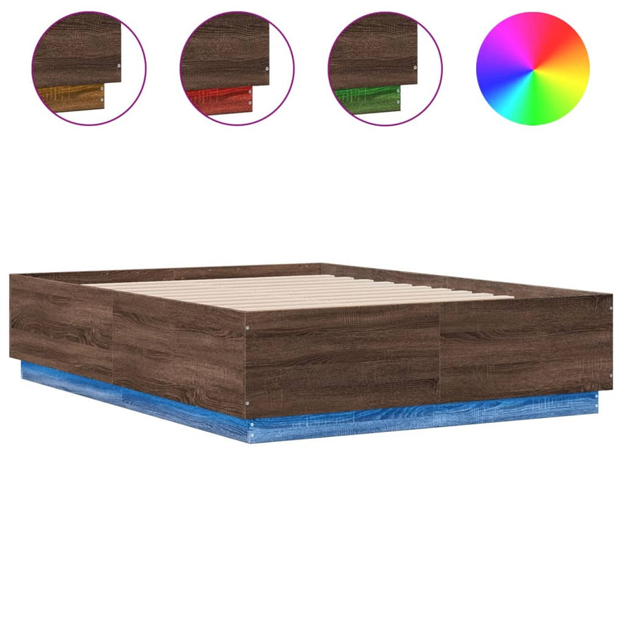 Bedframe Met Led-Verlichting Bruin Eikenkleurig 140X190 Cm Donkerbruin