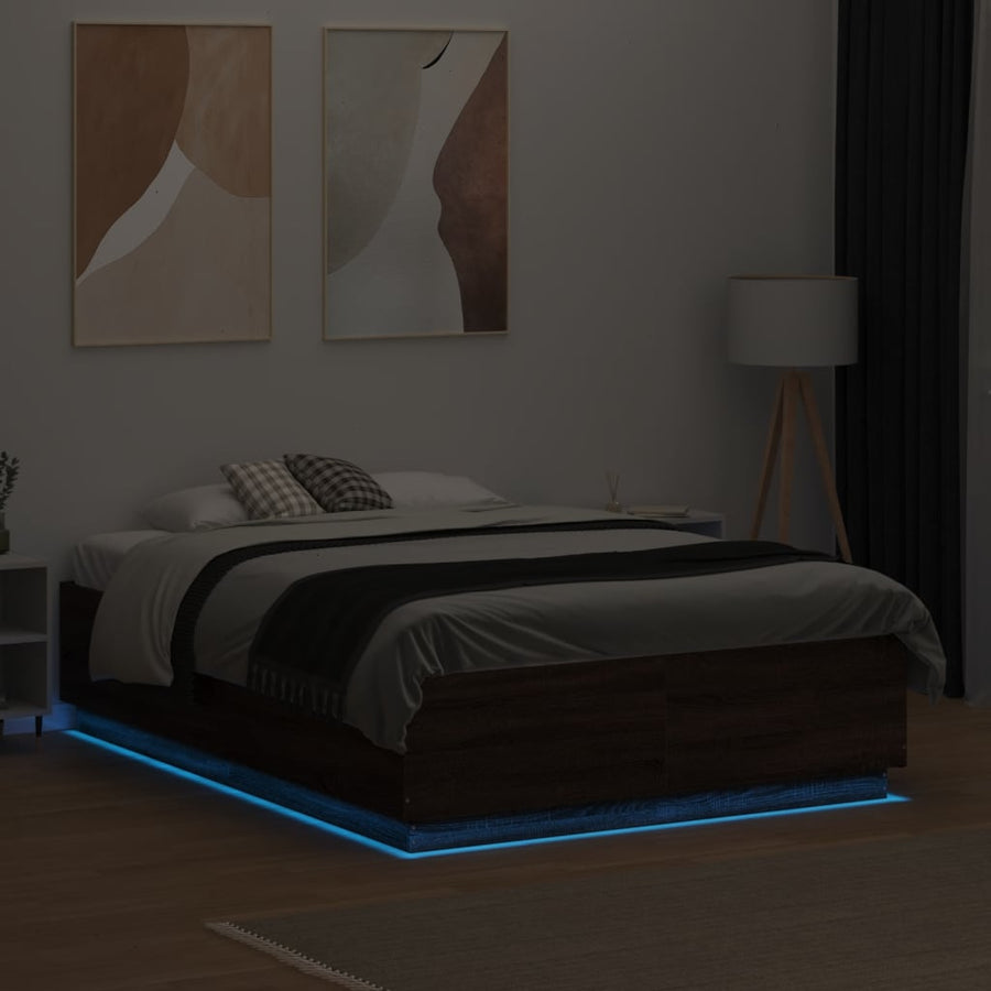 Bedframe Met Led-Verlichting Bruin Eikenkleurig 140X190 Cm Donkerbruin