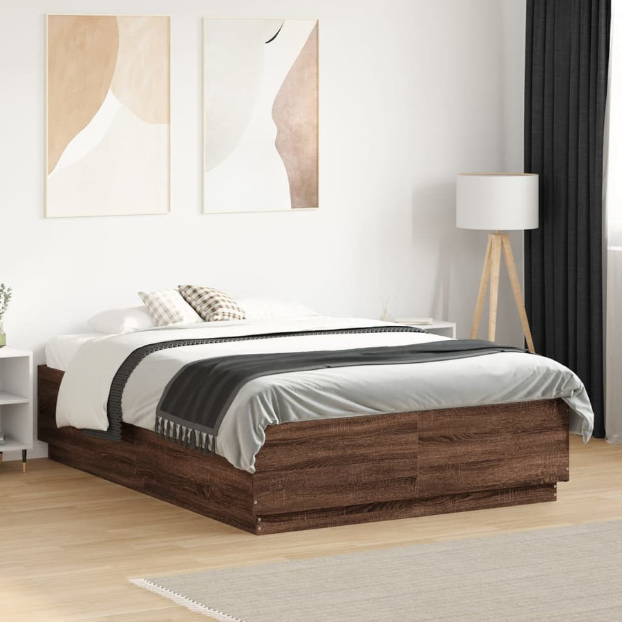 Bedframe Met Led-Verlichting Bruin Eikenkleurig 140X190 Cm Donkerbruin
